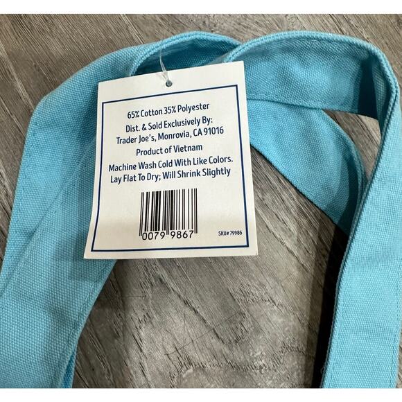 Trader Joe’s Mini Pastel Blue Canvas Tote Bag Limited New With Tags SHIP ASAP - Picture 4 of 6